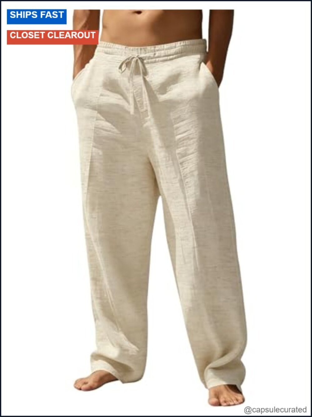 Men's Cotton Linen Drawstring Pants with Pockets Summer